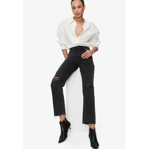 Anine Bing Etta Relaxed Straight Midrise Distressed Jeans Black Size 24